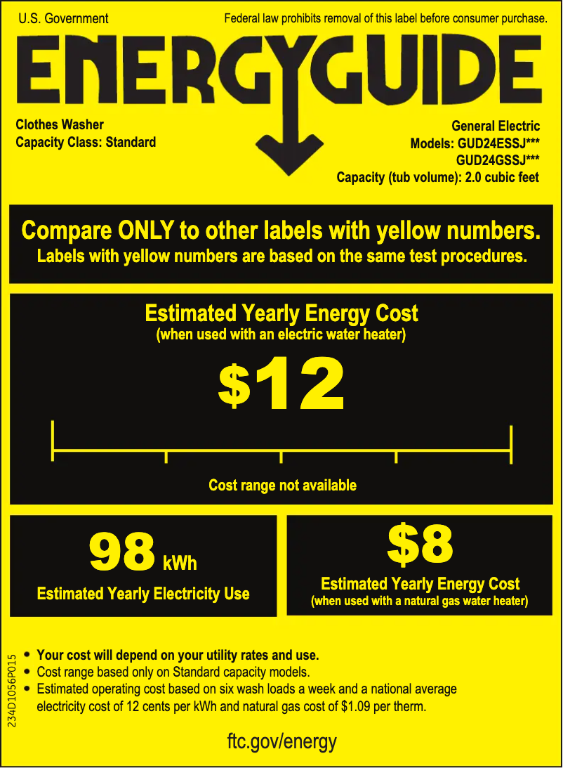 Page 1 de la notice Label énergétique GE Spacemaker GUD24GSSJWW