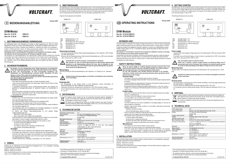 Page n°1 - Manuel utilisateur Voltcraft DVM-210