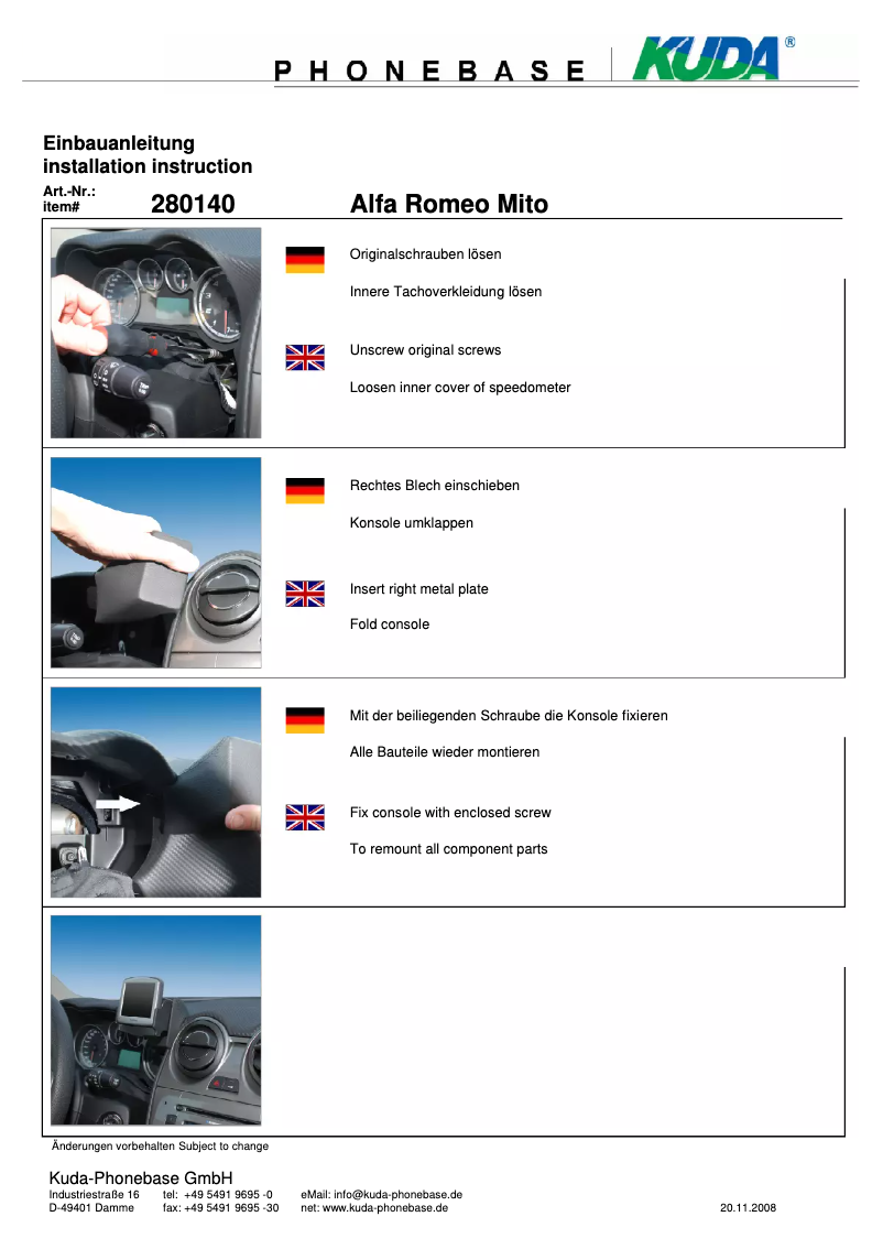 Page 1 de la notice Manuel utilisateur Kuda 280145