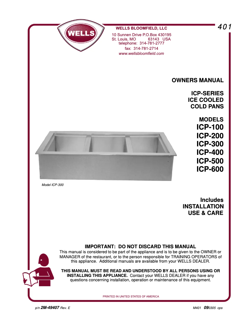 Page 1 de la notice Manuel utilisateur Wells ICP400