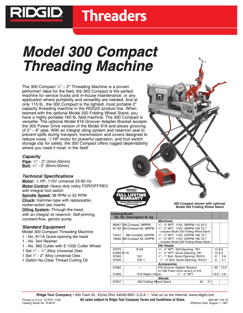 Page 1 de la notice Catalogue Ridgid 300 Compact
