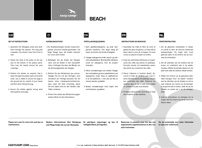 Página 1 del manual Manual de usuario Easy Camp Beach