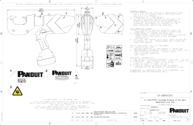 Page n°1 - Dessin technique Panduit CT-2931/STBT