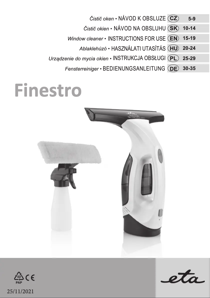 Page n°1 - Manuel utilisateur Eta Finestro 3262 90000