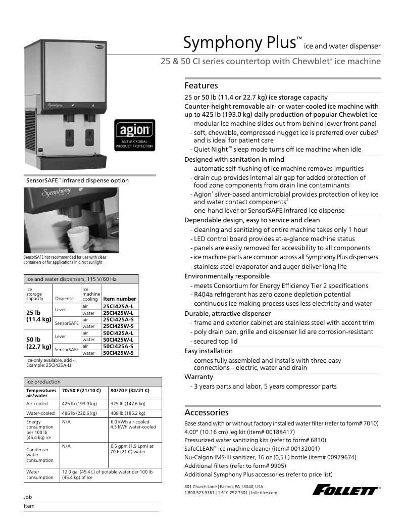 Page 1 de la notice Fiche technique Follett 110CT425A-S