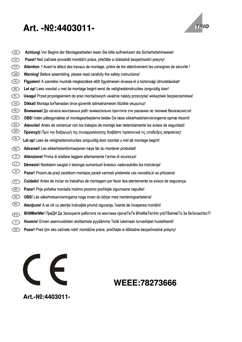 Page 1 de la notice Manuel utilisateur Trio Lighting Salido 4403011-04