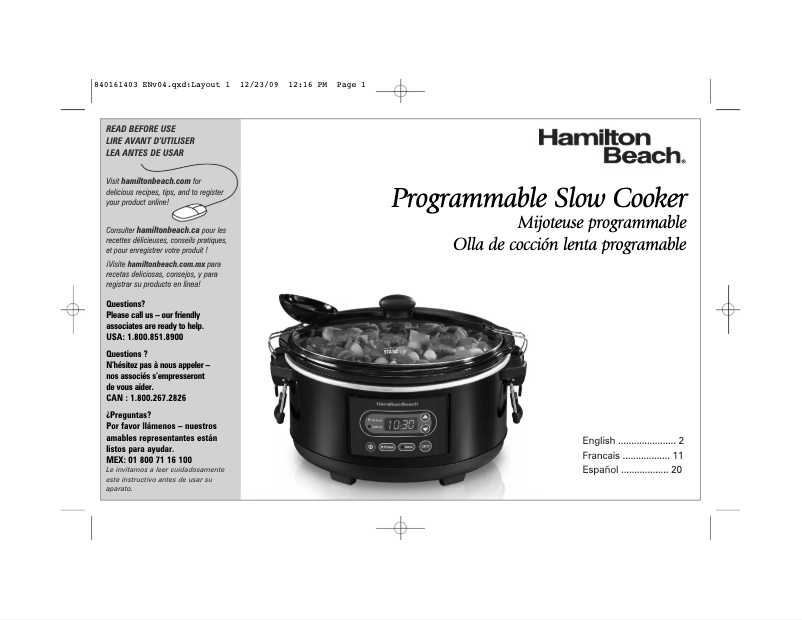 Page 1 de la notice Manuel utilisateur Hamilton Beach 33957