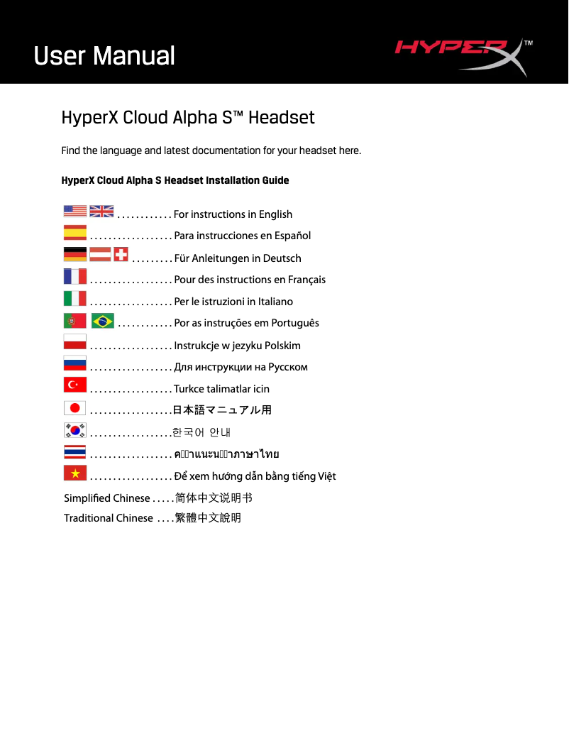 Page 1 de la notice Manuel utilisateur HyperX Cloud Alpha