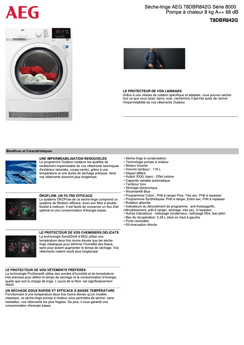 Page n°1 - Fiche technique AEG T8DBR842G