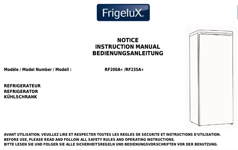 Page 1 de la notice Manuel utilisateur FrigeluX RF200A+