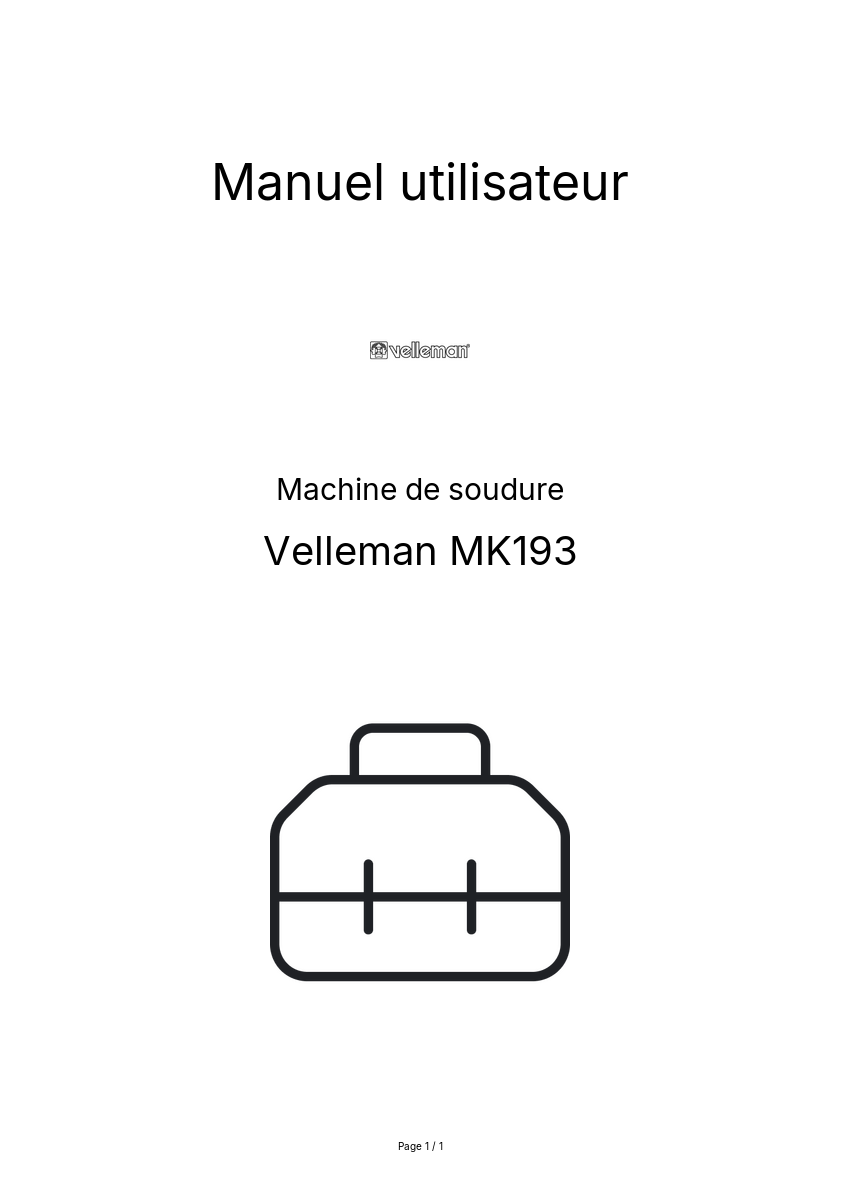 Page n°1 - Manuel utilisateur Velleman MK193