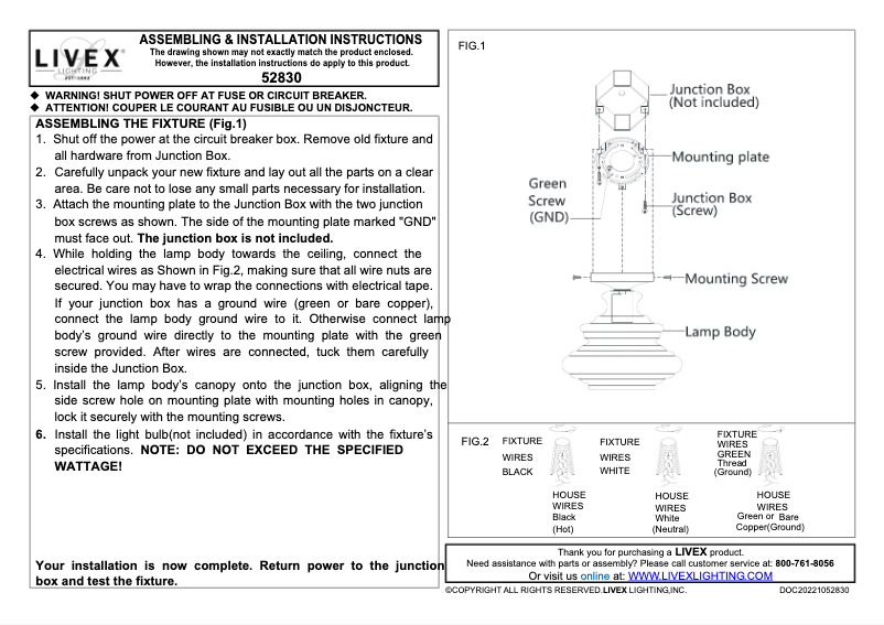 Page 1 de la notice Manuel utilisateur Livex Lighting Everett 52830-91