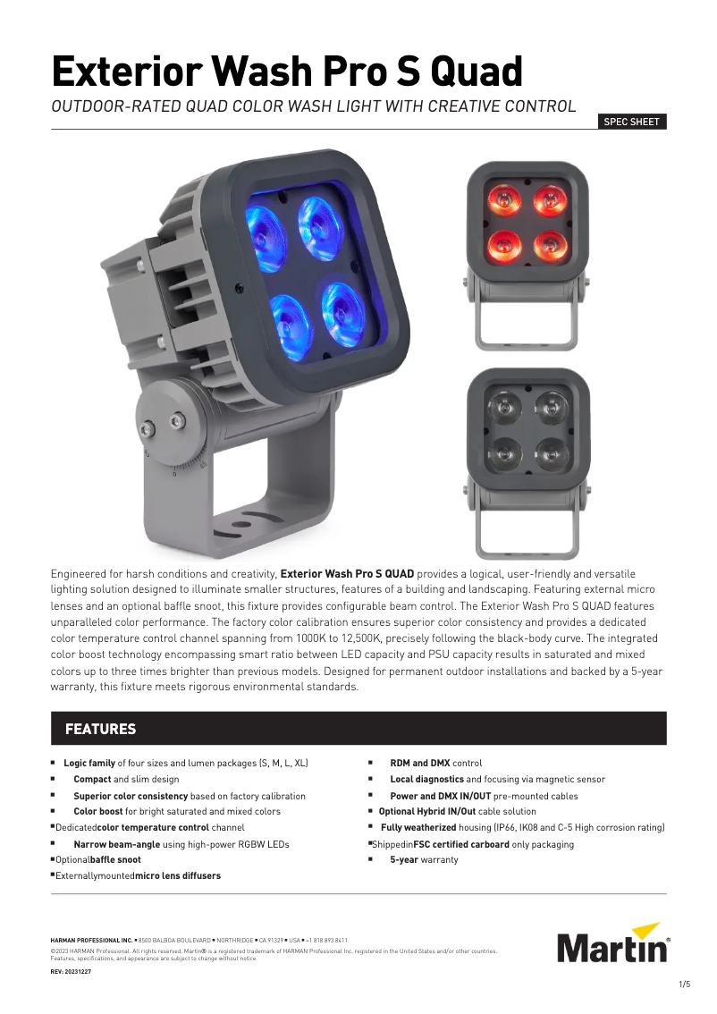 Page n°1 - Fiche technique Martin Exterior Wash Pro S QUAD