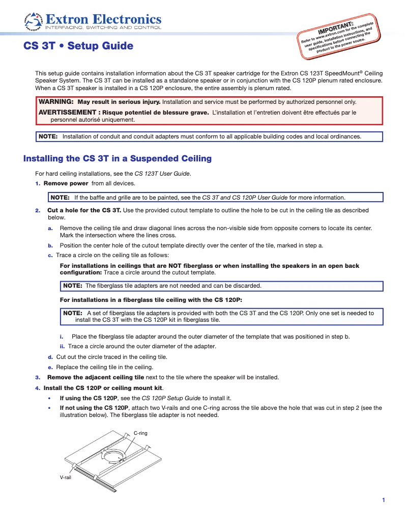 Page 1 de la notice Manuel utilisateur Extron CS 3T
