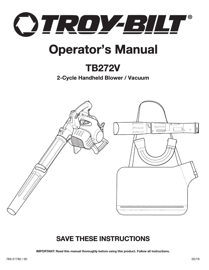 Página 1 del manual Manual de usuario Troy-Bilt TB272V