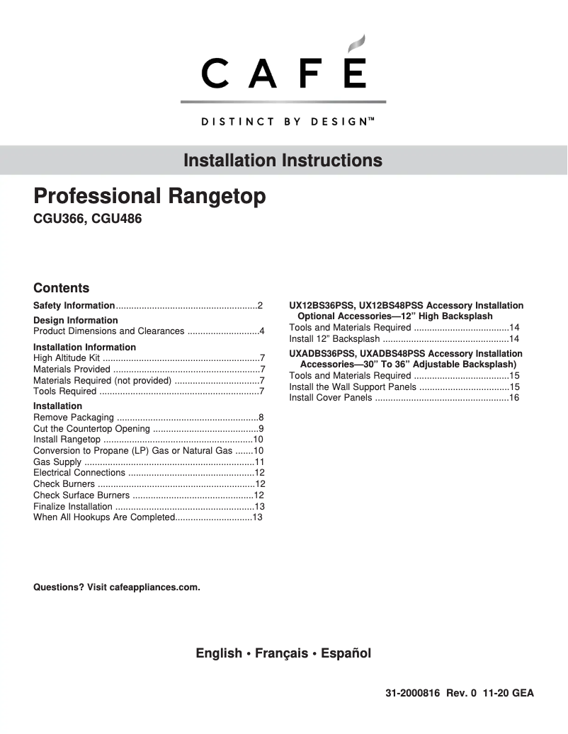 Image de la première page du manuel de l'appareil CGU486P3TD1