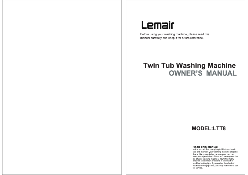 Page n°1 - Manuel utilisateur Lemair LTT8