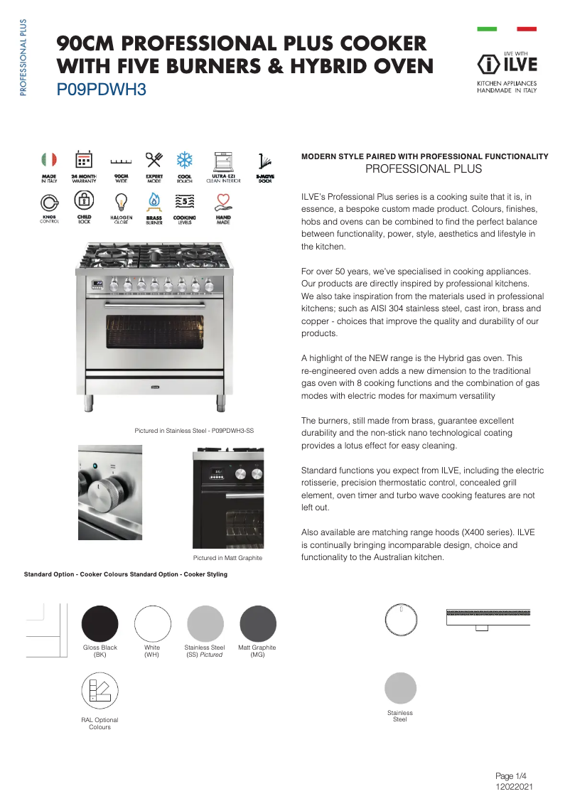 Page 1 de la notice Fiche technique Ilve P09PDWH3BK
