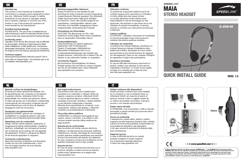 Page 1 de la notice Manuel utilisateur Speed-Link Maia SL-8720
