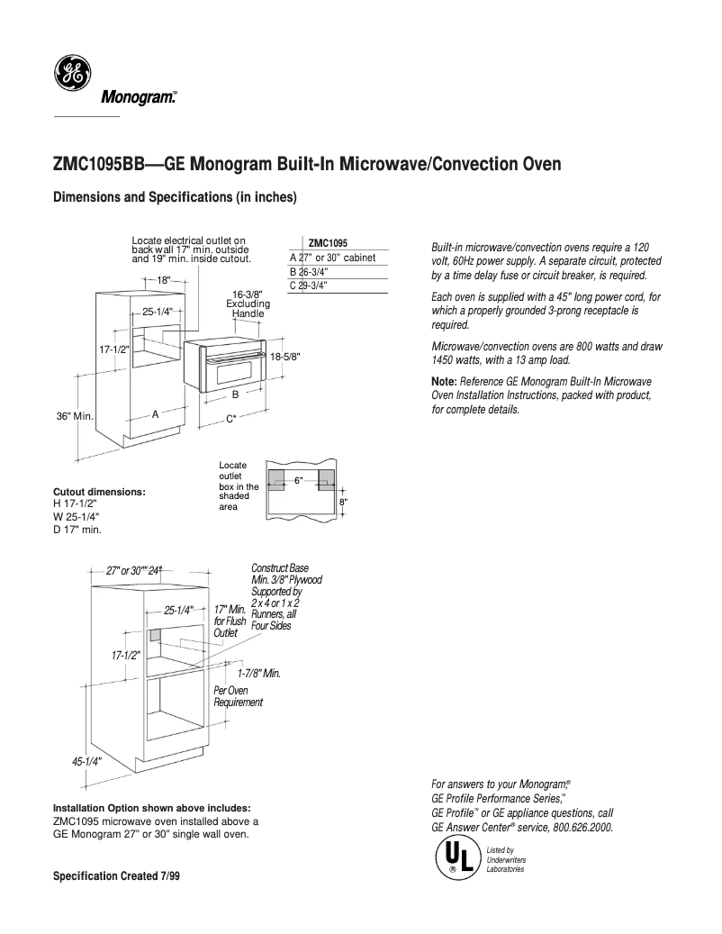 Página 1 del manual Ficha técnica GE ZMC1095BB