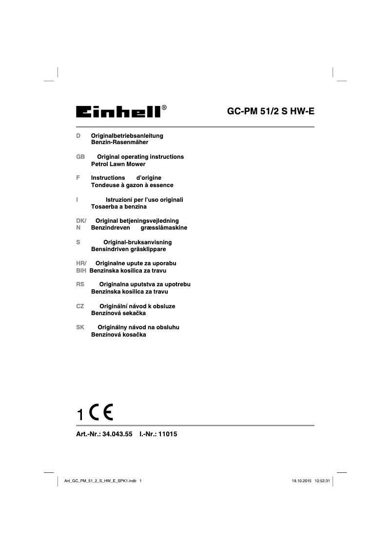 Page 1 de la notice Manuel utilisateur Einhell GC-PM 51/2 S HW-E