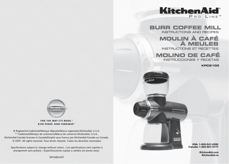 Page n°1 - Manuel utilisateur KitchenAid KPCG100