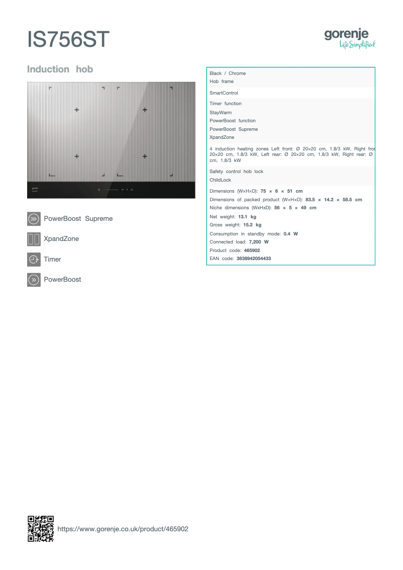 Page n°1 - Fiche technique Gorenje IS756ST