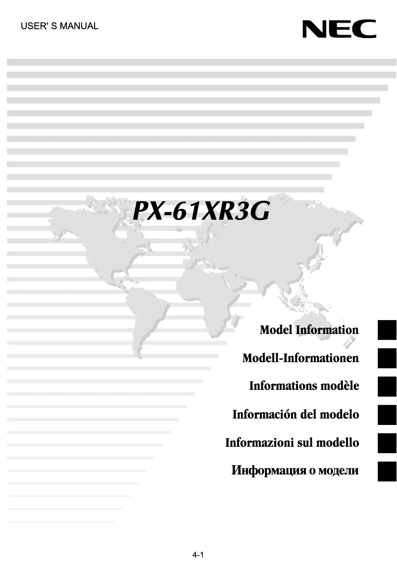 Page 1 de la notice Manuel utilisateur NEC PlasmaSync 61XR3