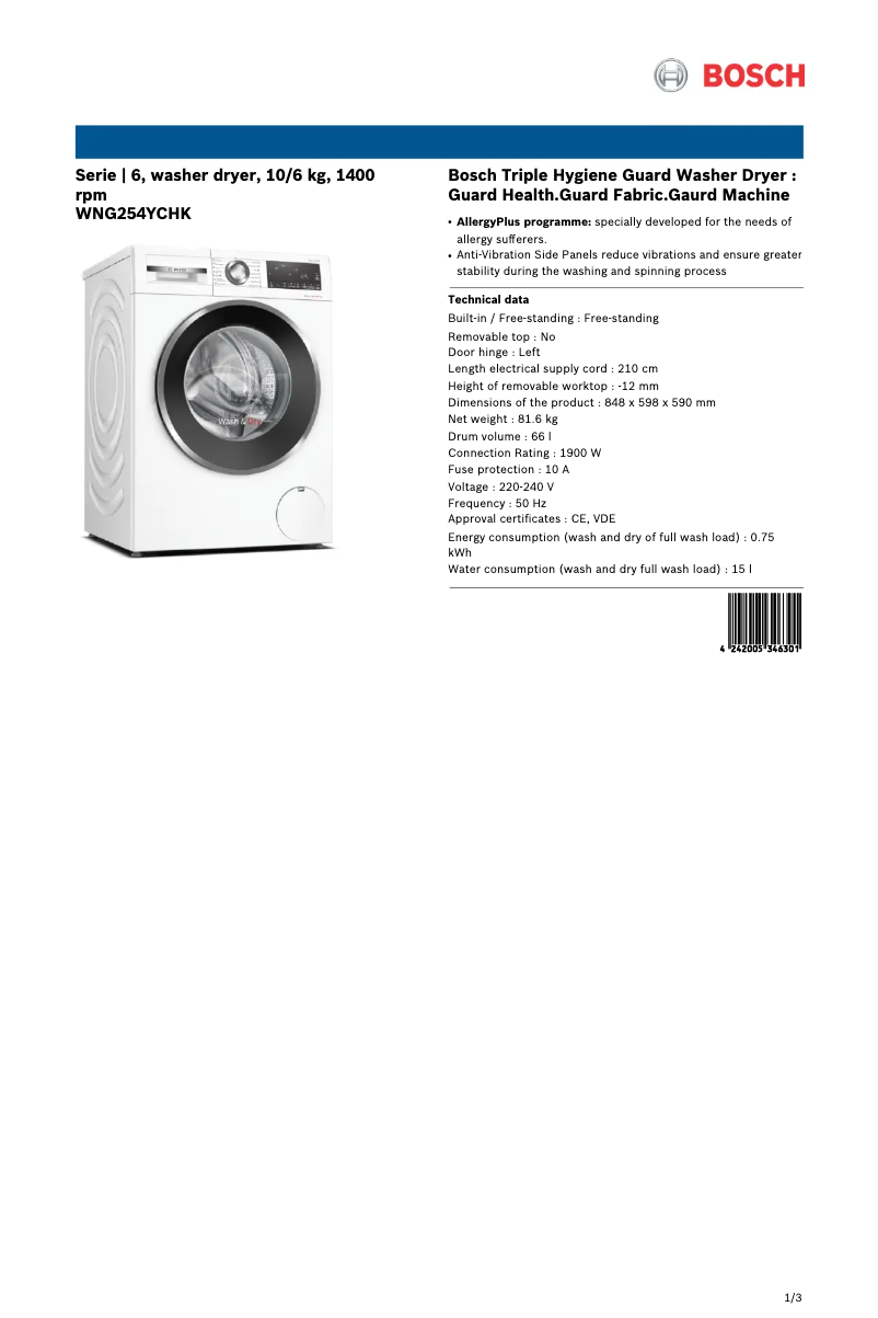 Image de la première page du manuel de l'appareil WNG254YCHK