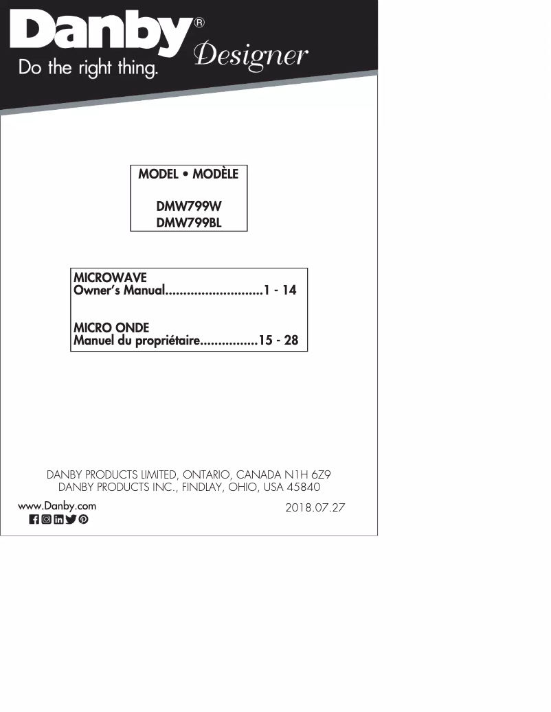 Page 1 de la notice Manuel utilisateur Danby DMW799BL