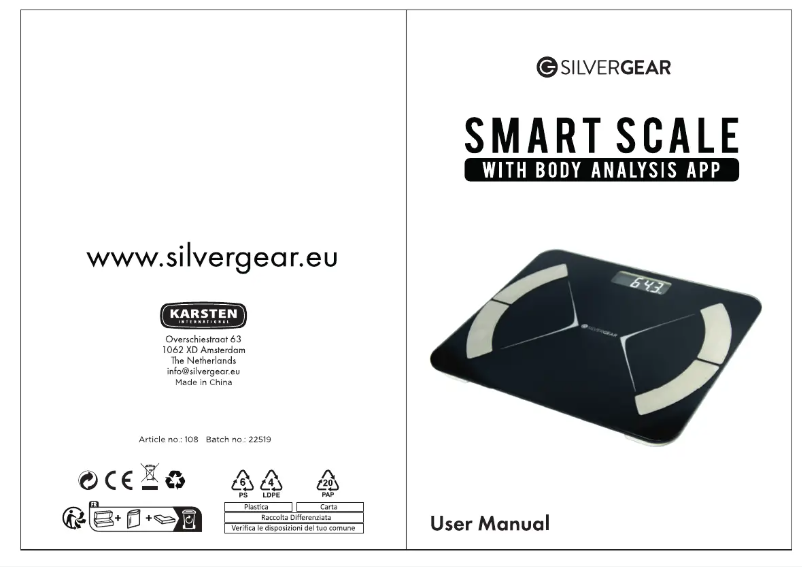 Page n°1 - Manuel utilisateur Silvergear Smart Scale