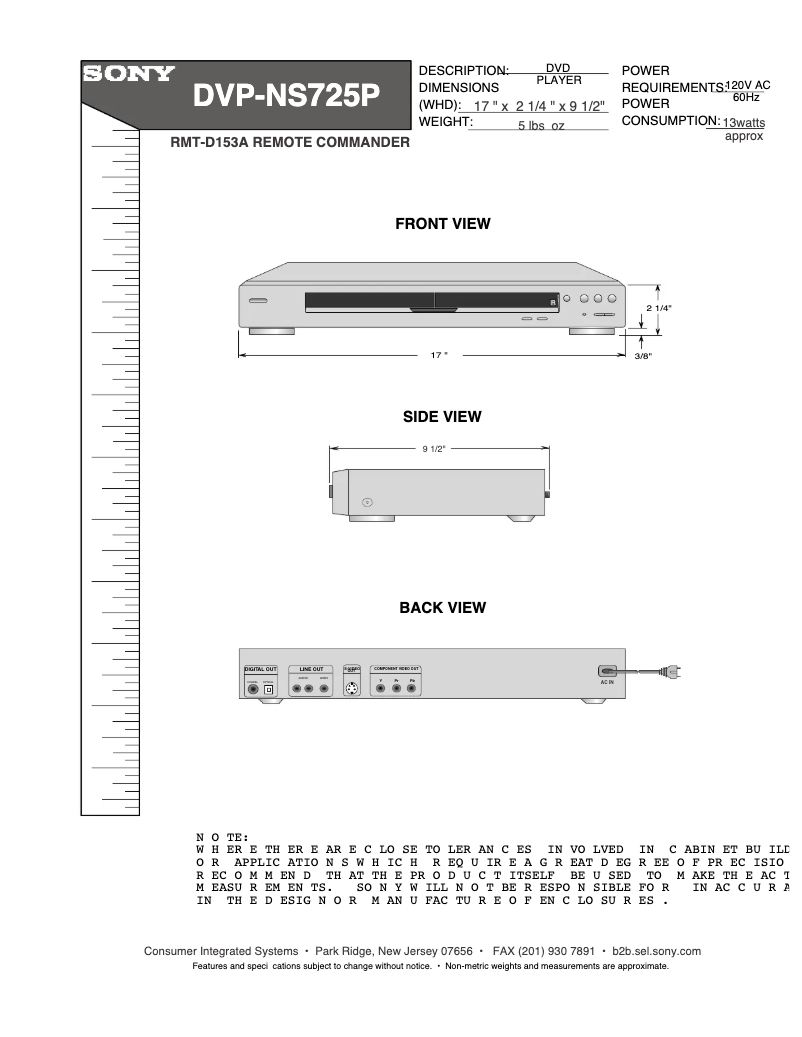 Page n°1 - Guide d'installation Sony DVP-NS725P