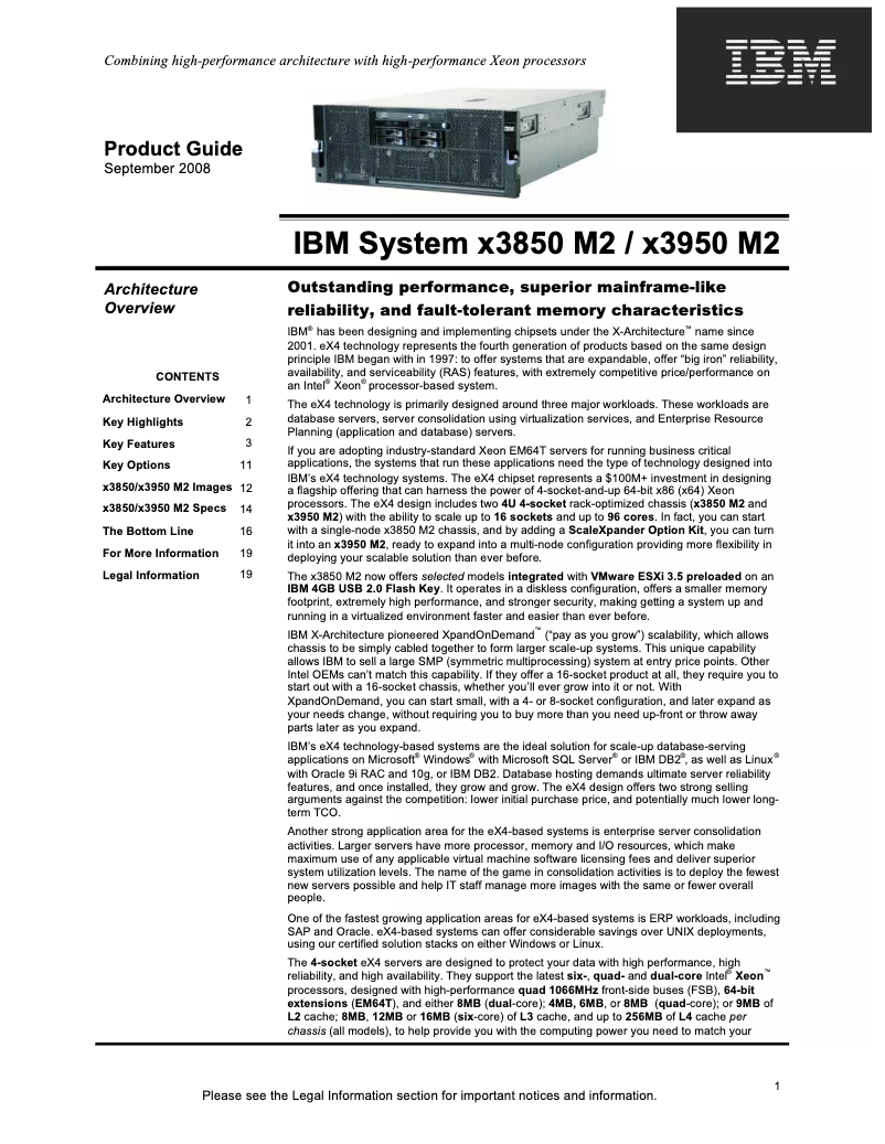 Page n°1 - Manuel utilisateur IBM eServer x3850 M2