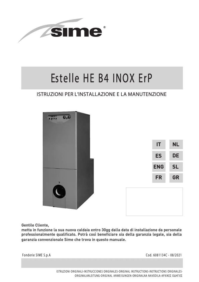Page n°1 - Manuel utilisateur SIME Estelle HE B4 INOX ErP