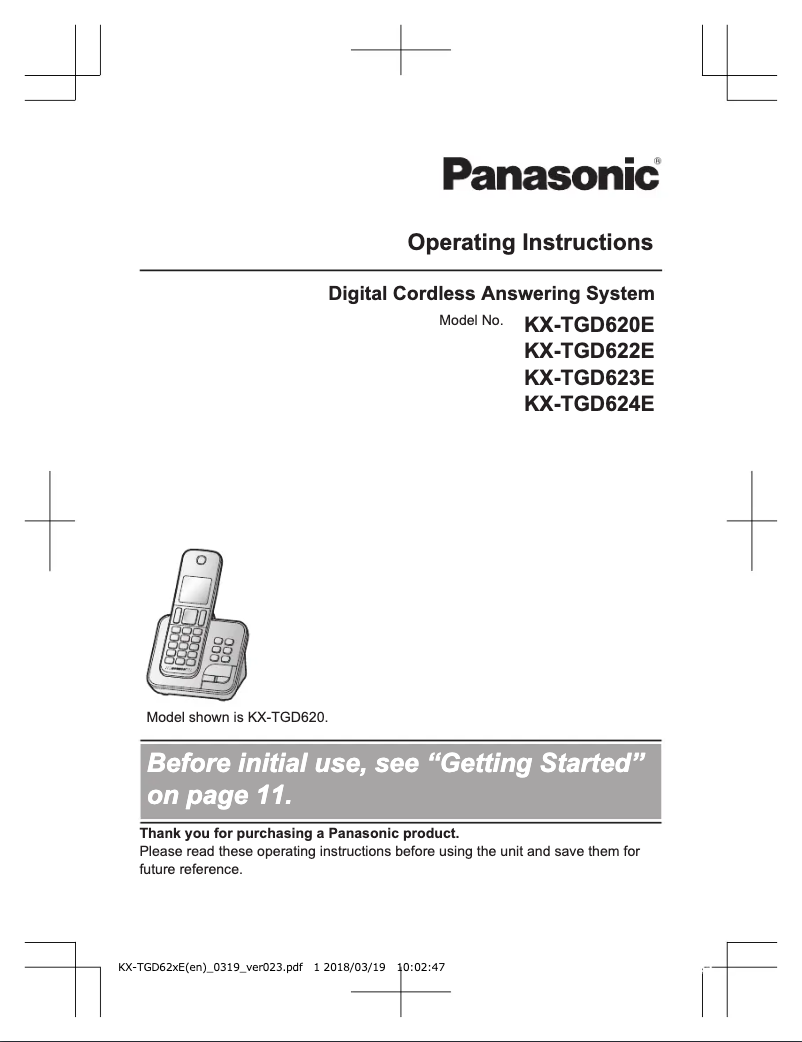 Page 1 de la notice Manuel utilisateur Panasonic KX-TGD620E