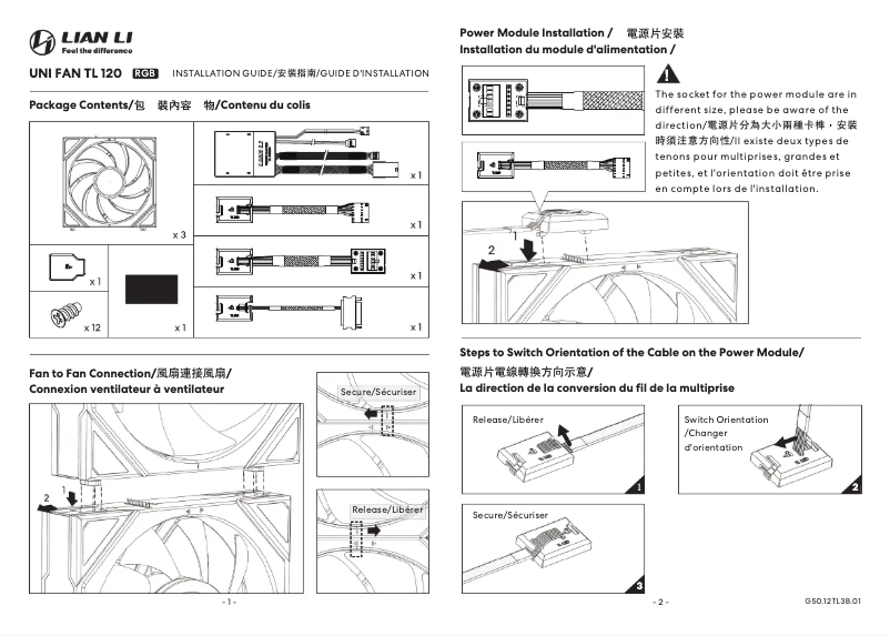 Page 1 de la notice Manuel utilisateur Lian Li UNI FAN TL 120