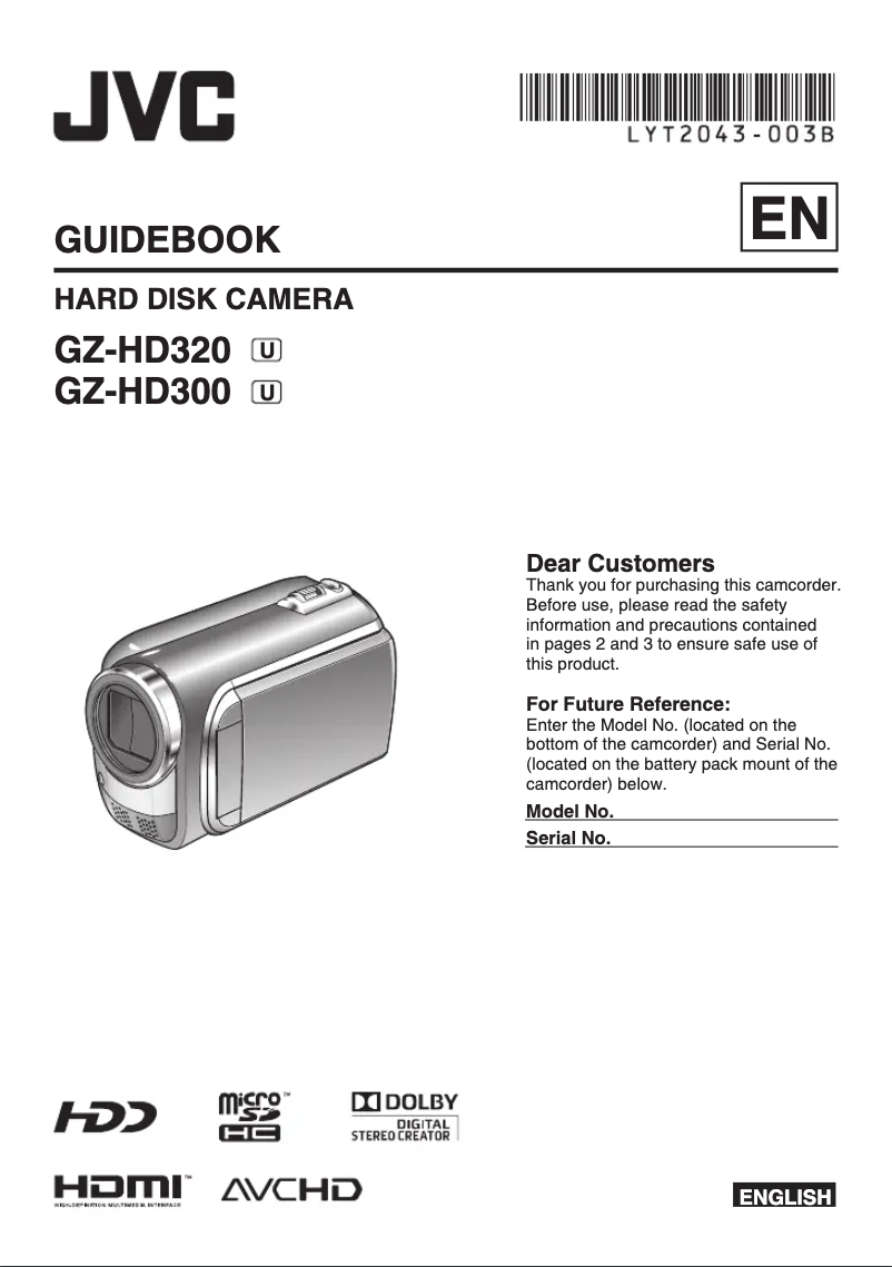 Page 1 de la notice Manuel utilisateur JVC GZ-HD320