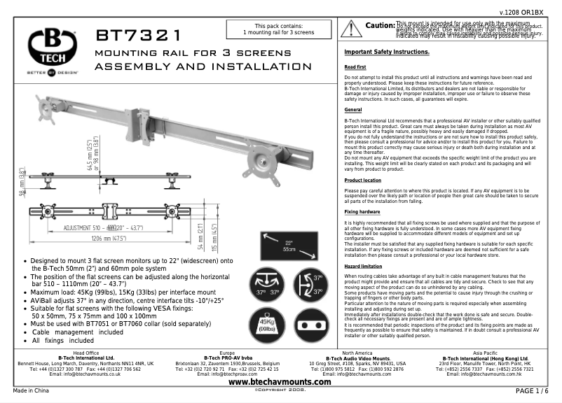 Page n°1 - Manuel utilisateur B-Tech BT7321B