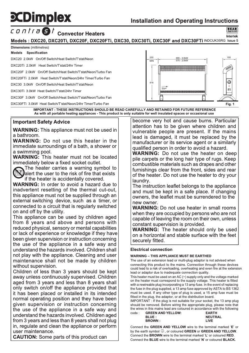 Página 1 del manual Manual de usuario Dimplex DXC20TI