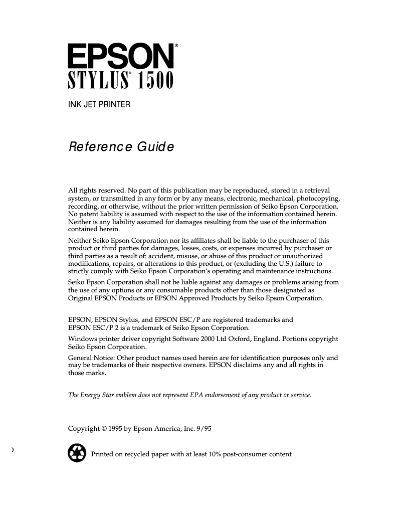 Página 1 del manual Manual de usuario Epson Stylus 1500