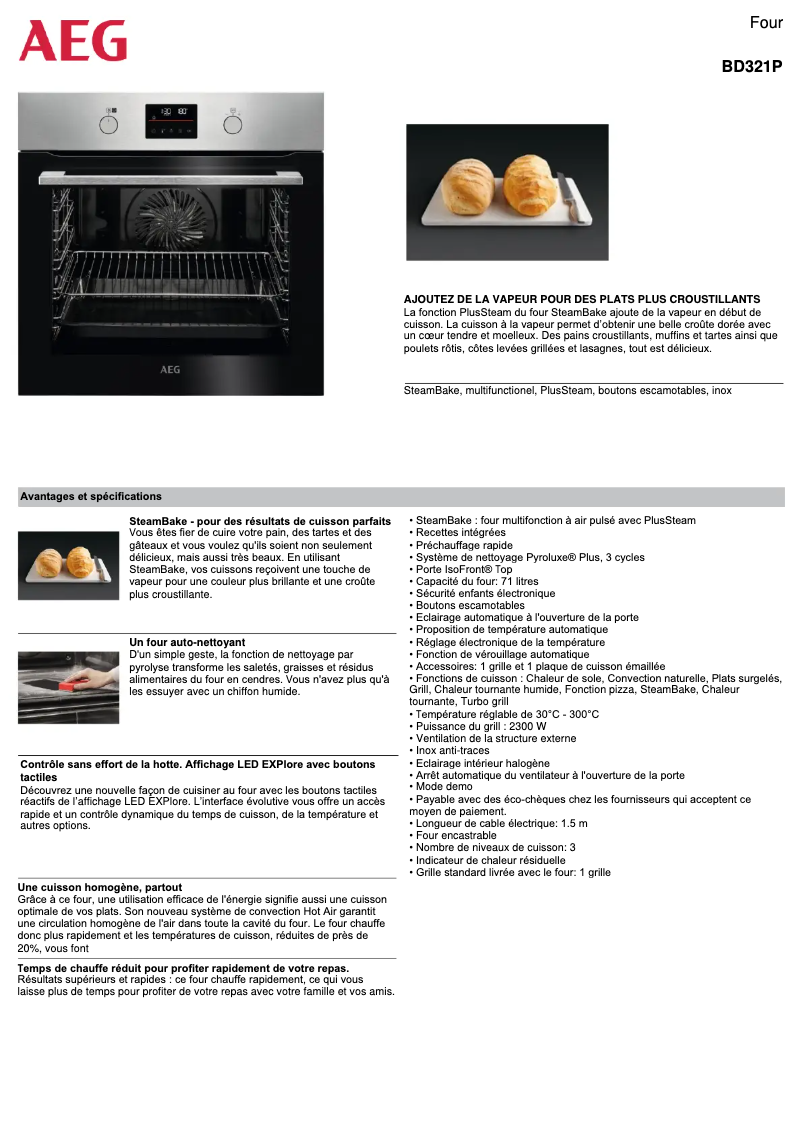 Página 1 del manual Ficha técnica AEG BD321P
