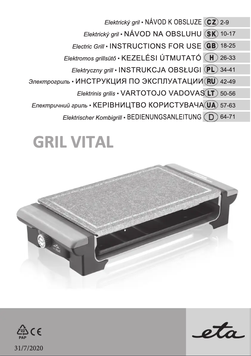 Page n°1 - Manuel utilisateur Eta Vital 1162 90000