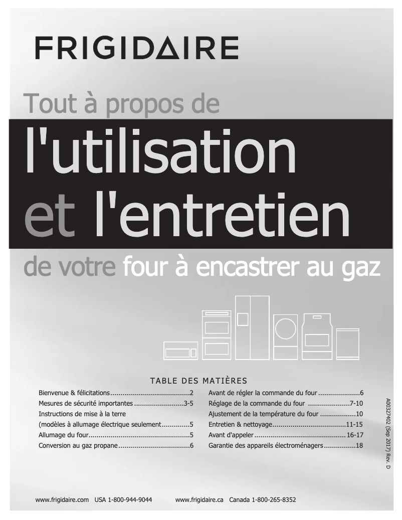 Page 1 de la notice Manuel utilisateur Frigidaire FFGW2425QS