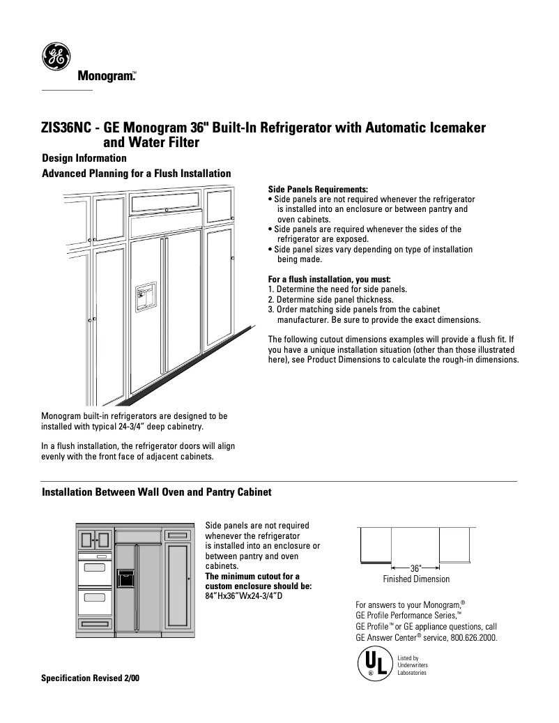 Page 1 de la notice Fiche technique GE ZIS36NC