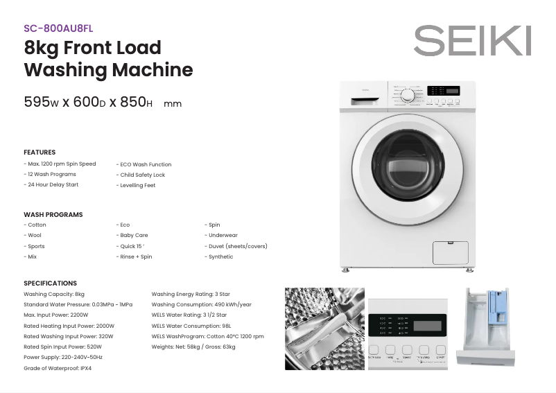 Page n°1 - Fiche technique Seiki SC-800AU8FL