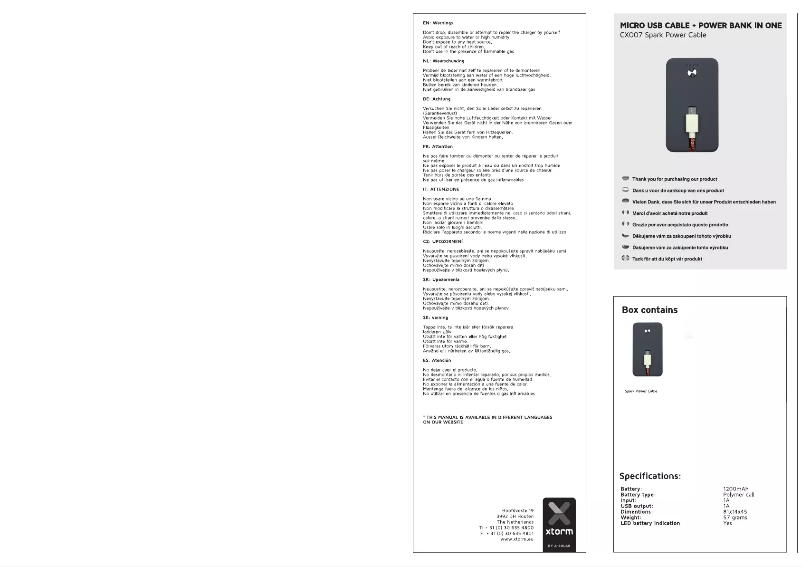 Image de la première page du manuel de l'appareil 1200 MAh, micro USB