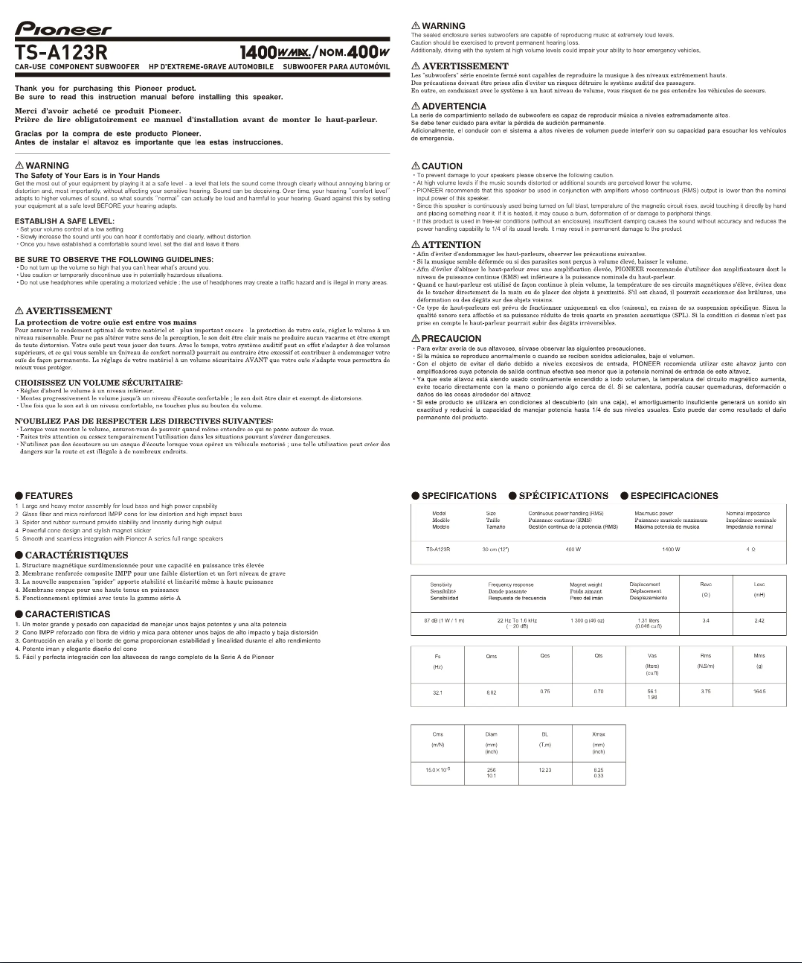 Página 1 del manual Manual de usuario Pioneer TS-A123R