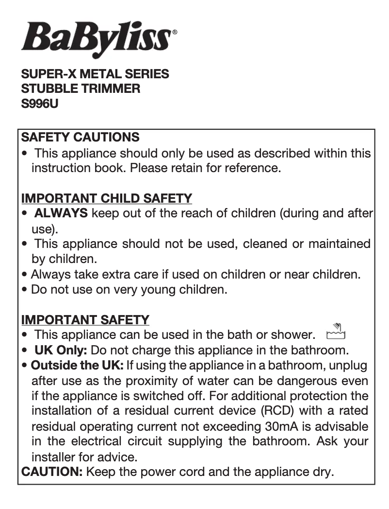 Page 1 de la notice Manuel utilisateur BaByliss Super-X Metal S996U