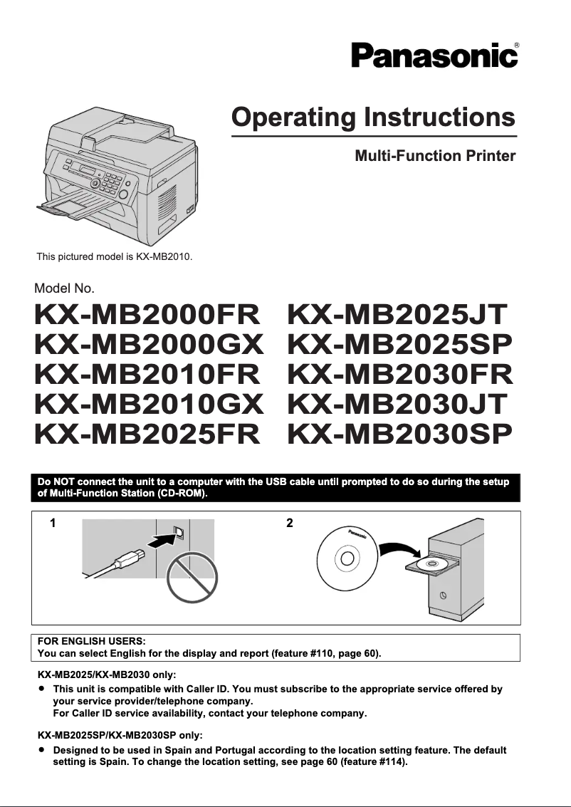 Page n°1 - Manuel utilisateur Panasonic KX-MB2025FR