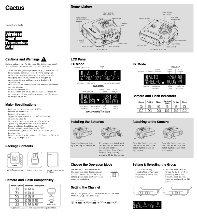 Page n°1 - Manuel utilisateur Cactus V6 II
